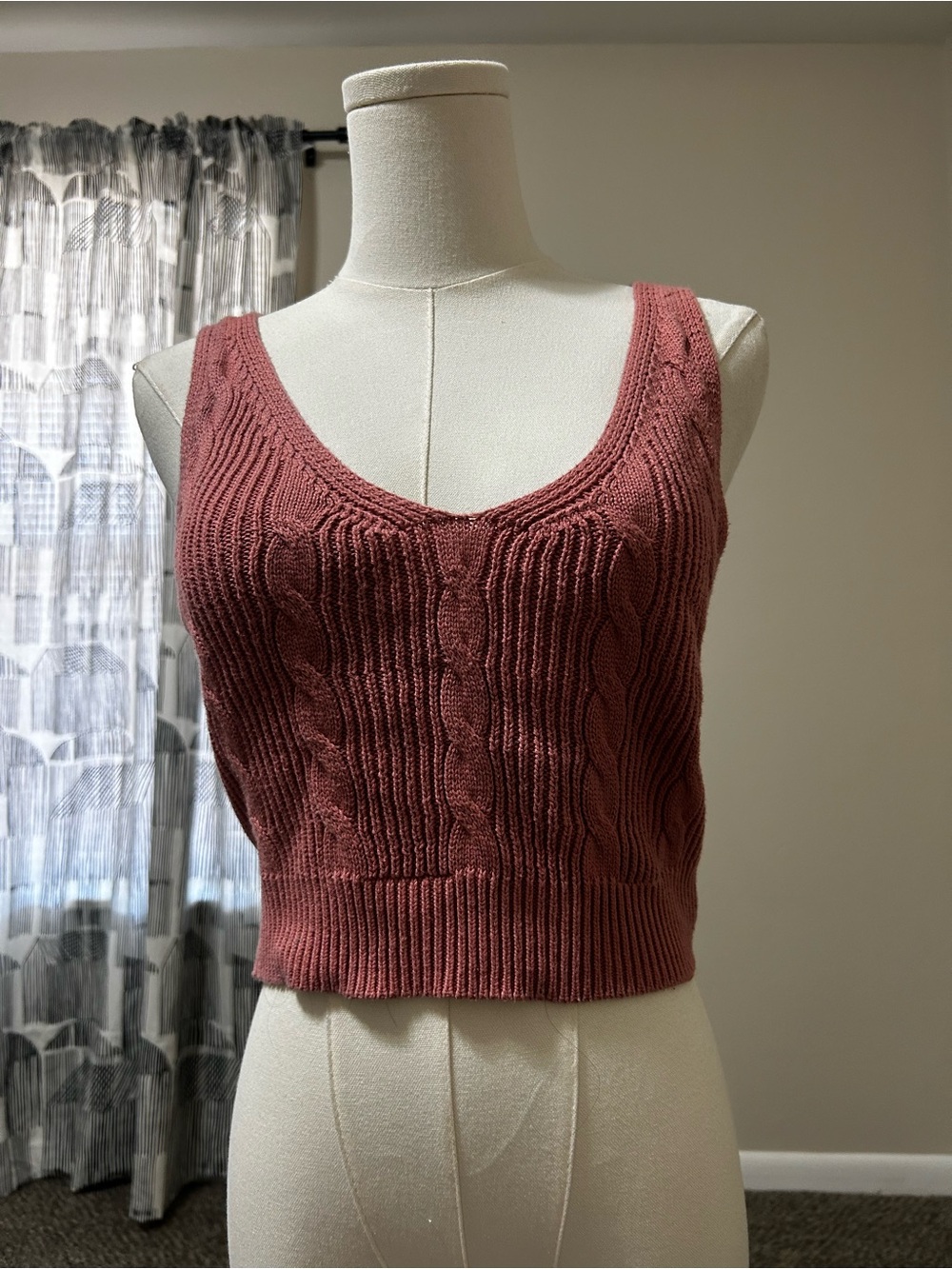 Double Zero Rosewood Cable-Knit Cropped Tank